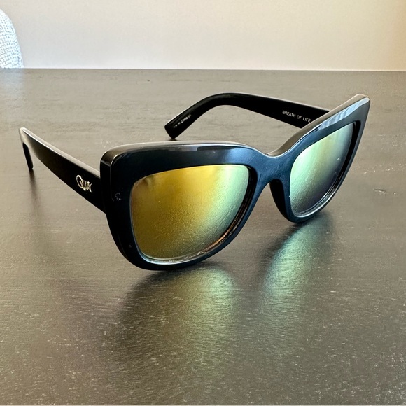 Quay Australia Breath Of Life Shiny Yellow Mirrored Lenses Oversized Sunglasses - Picture 5 of 11